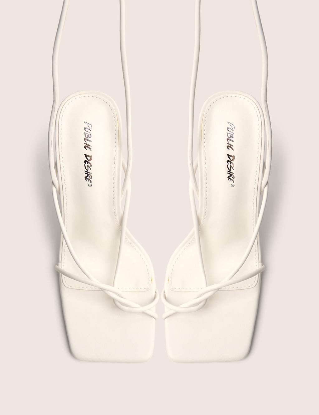 Lacey White Square Toe Strappy Lace Up Stiletto Heels