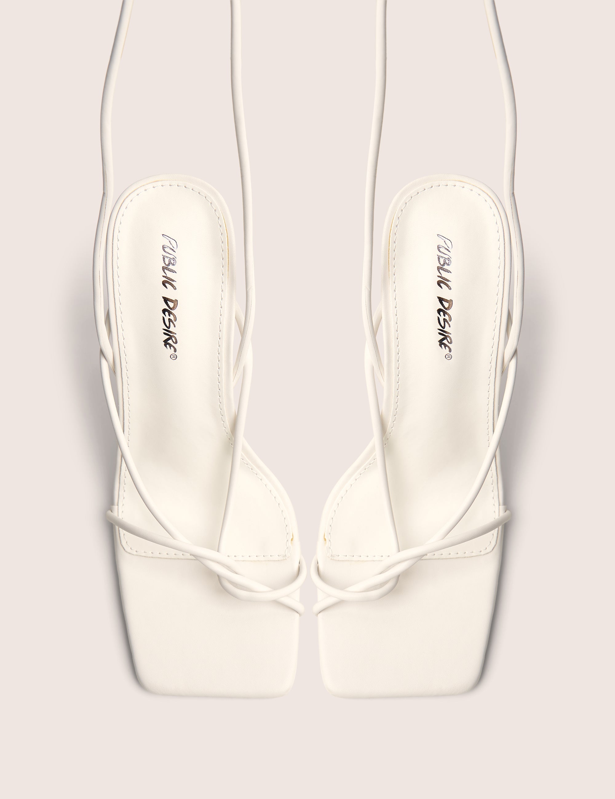 Lacey White Square Toe Strappy Lace Up Stiletto Heels
