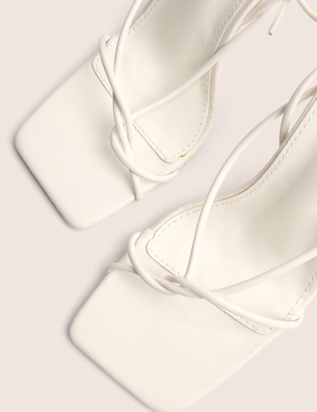 Lacey White Square Toe Strappy Lace Up Stiletto Heels