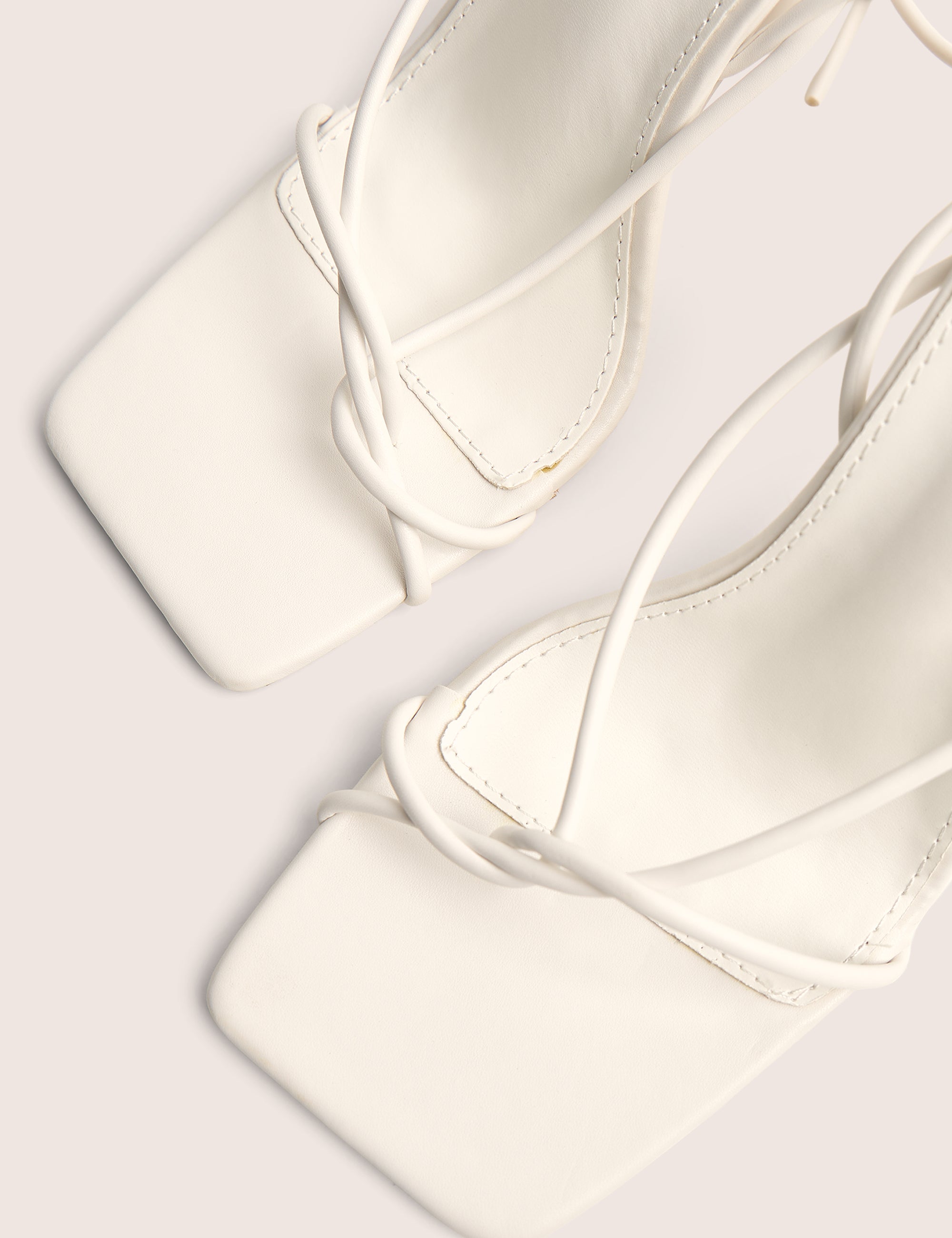 Lacey White Square Toe Strappy Lace Up Stiletto Heels
