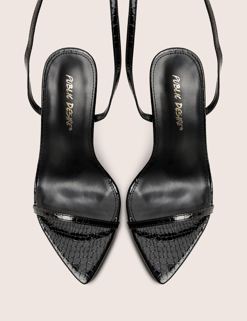Legacy Wide Fit Black Croc Barely There Pointed Toe Stiletto Heels