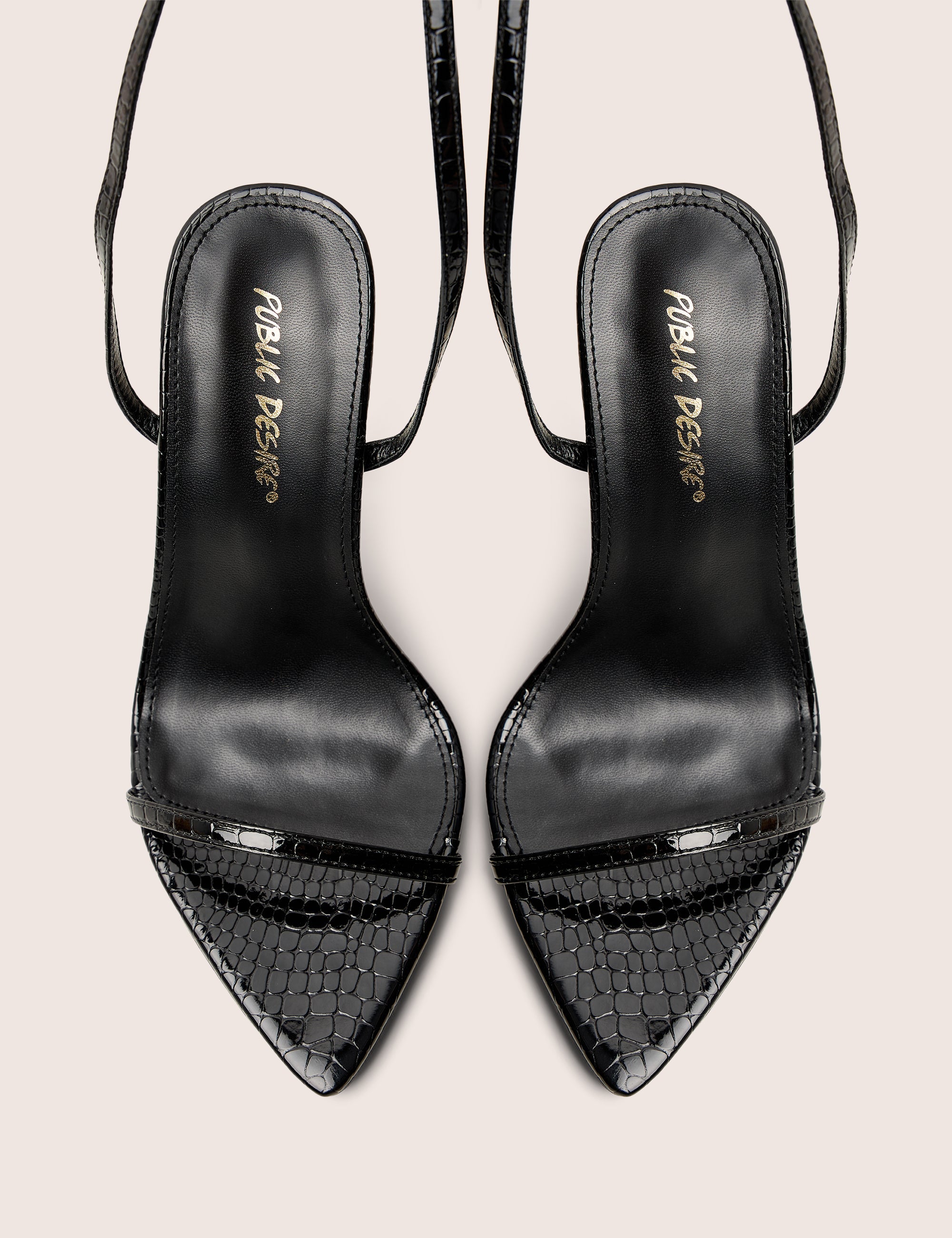 Legacy Wide Fit Black Croc Barely There Pointed Toe Stiletto Heels