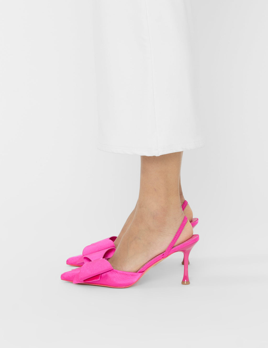 Loren Fuchsia Satin Bow Detail Slingback Court Mid Heels