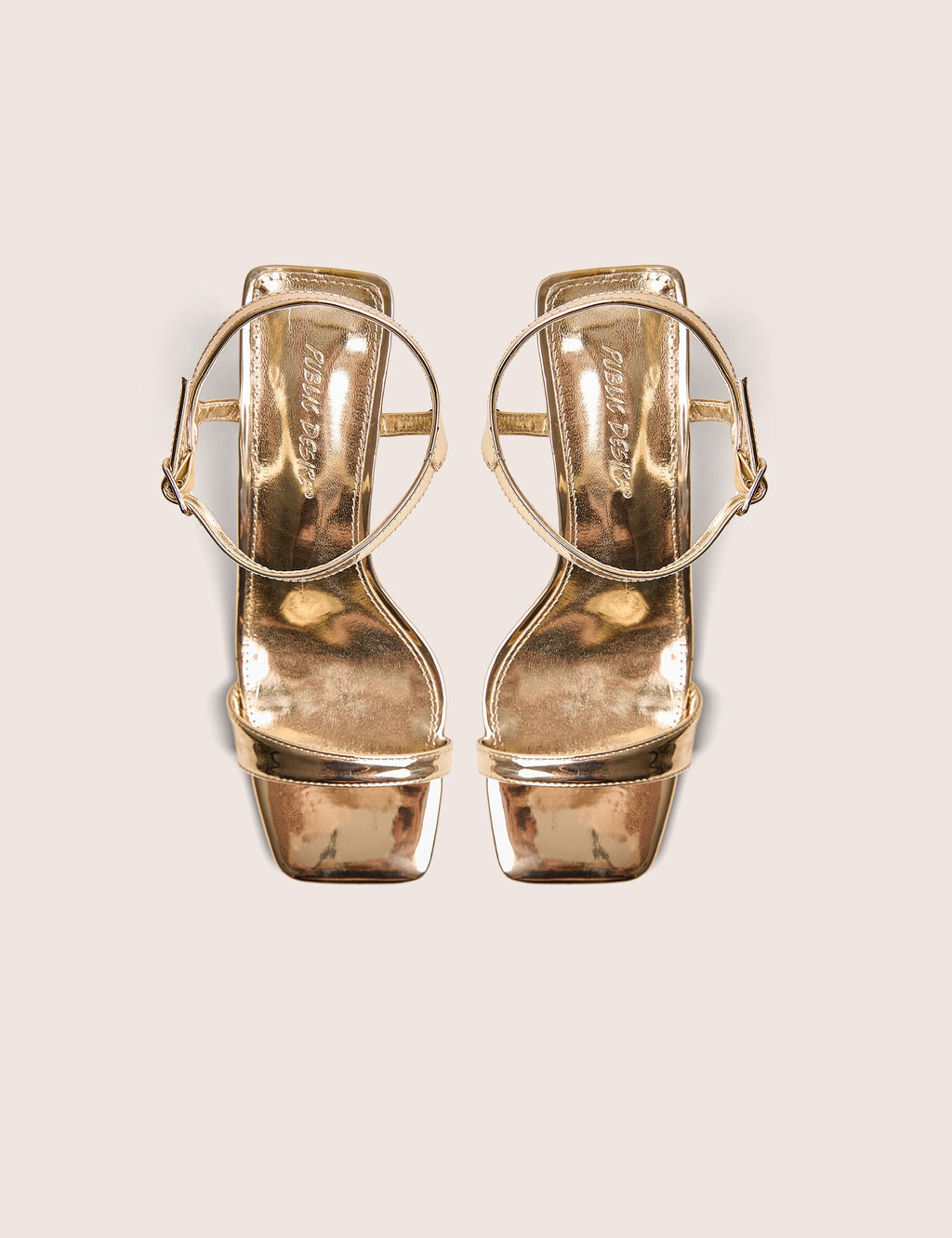 Maryse Gold Mirror Pu Barely There Mid Block Heels
