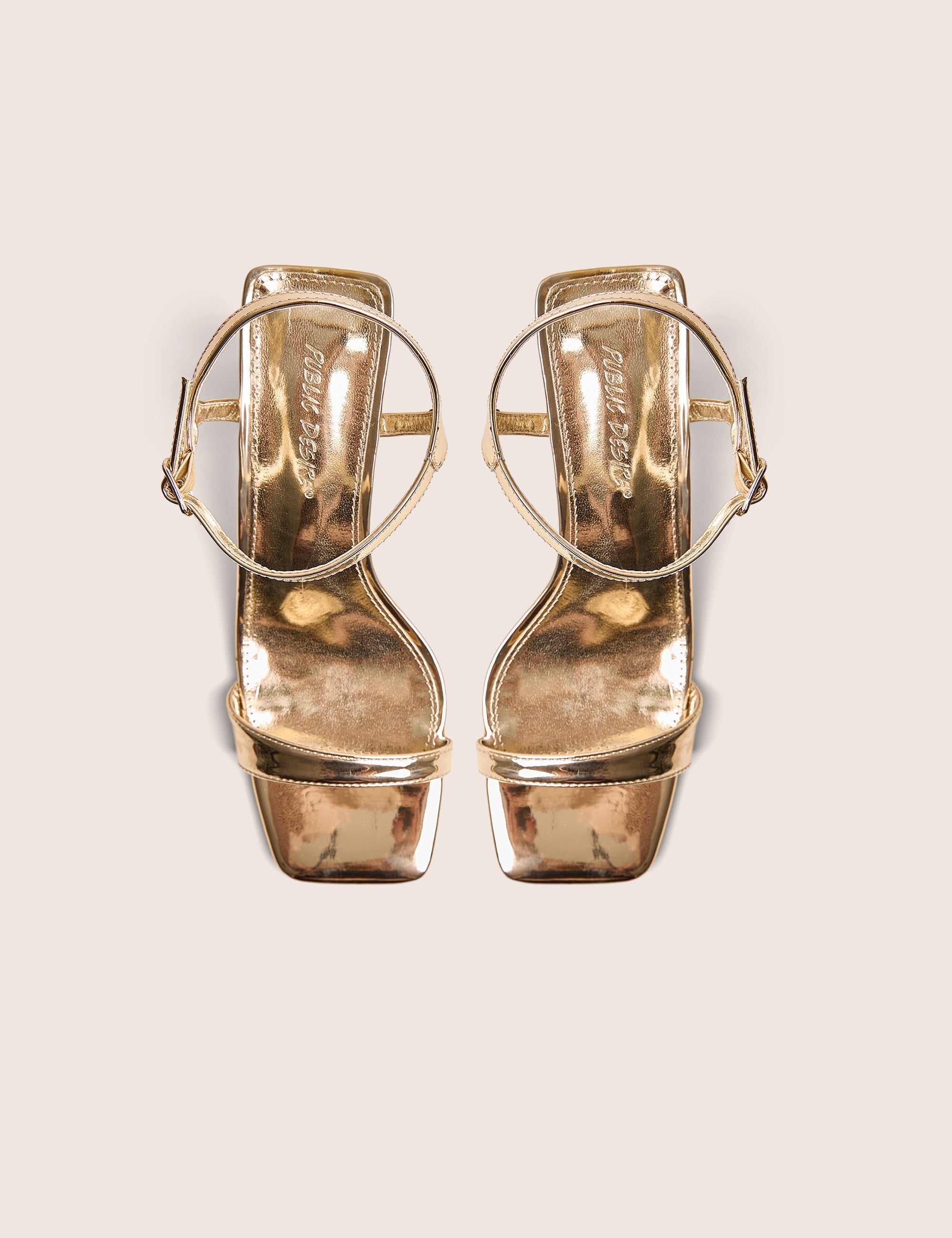 Maryse Gold Mirror Pu Barely There Mid Block Heels