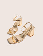 Maryse Gold Mirror Pu Barely There Mid Block Heels