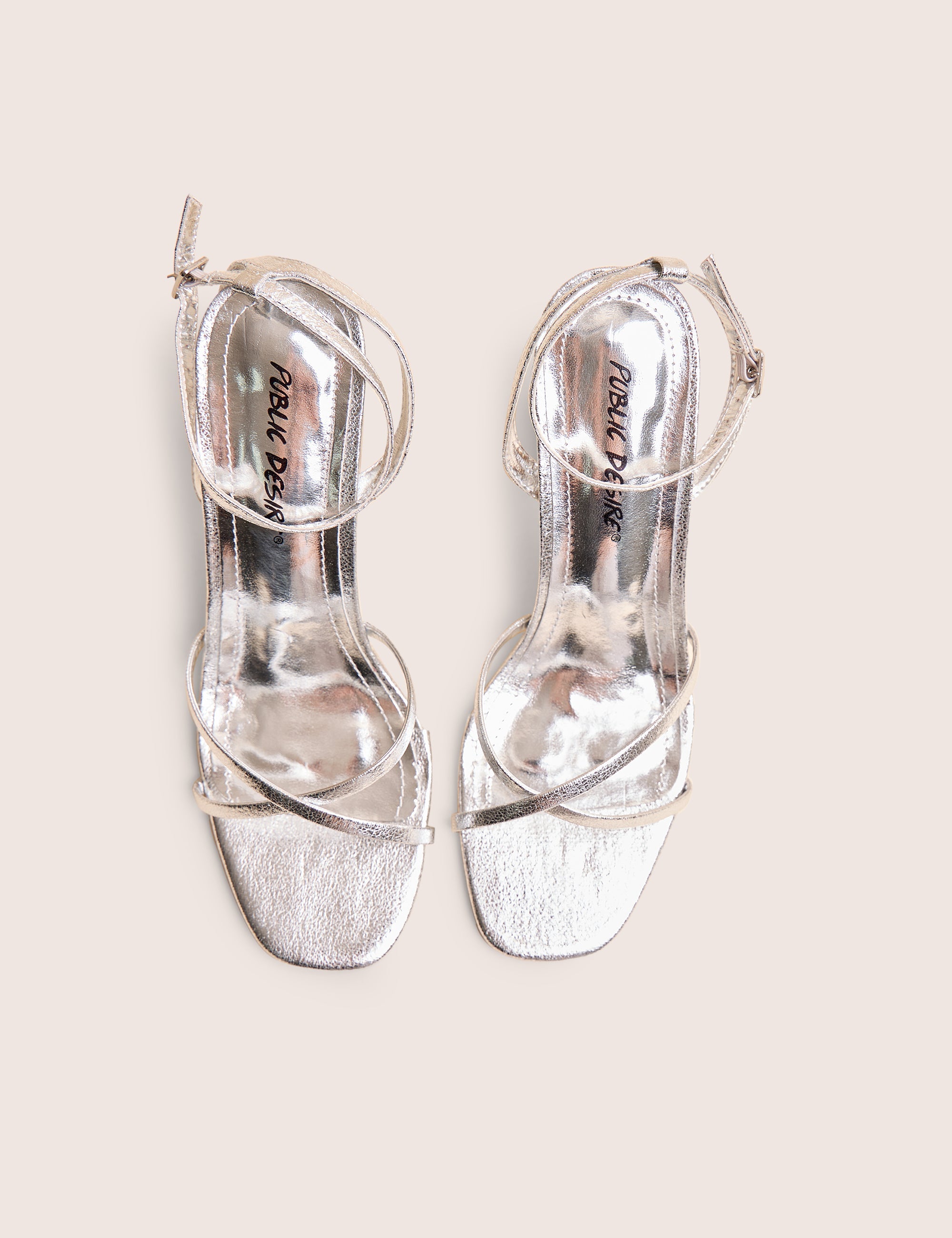 Matilda Silver Pu Strappy Block High Heels