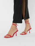 Mawu Red Pu Strappy Barely There Mid Heels