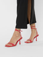 Mawu Red Pu Strappy Barely There Mid Heels