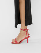 Mawu Red Pu Strappy Barely There Mid Heels
