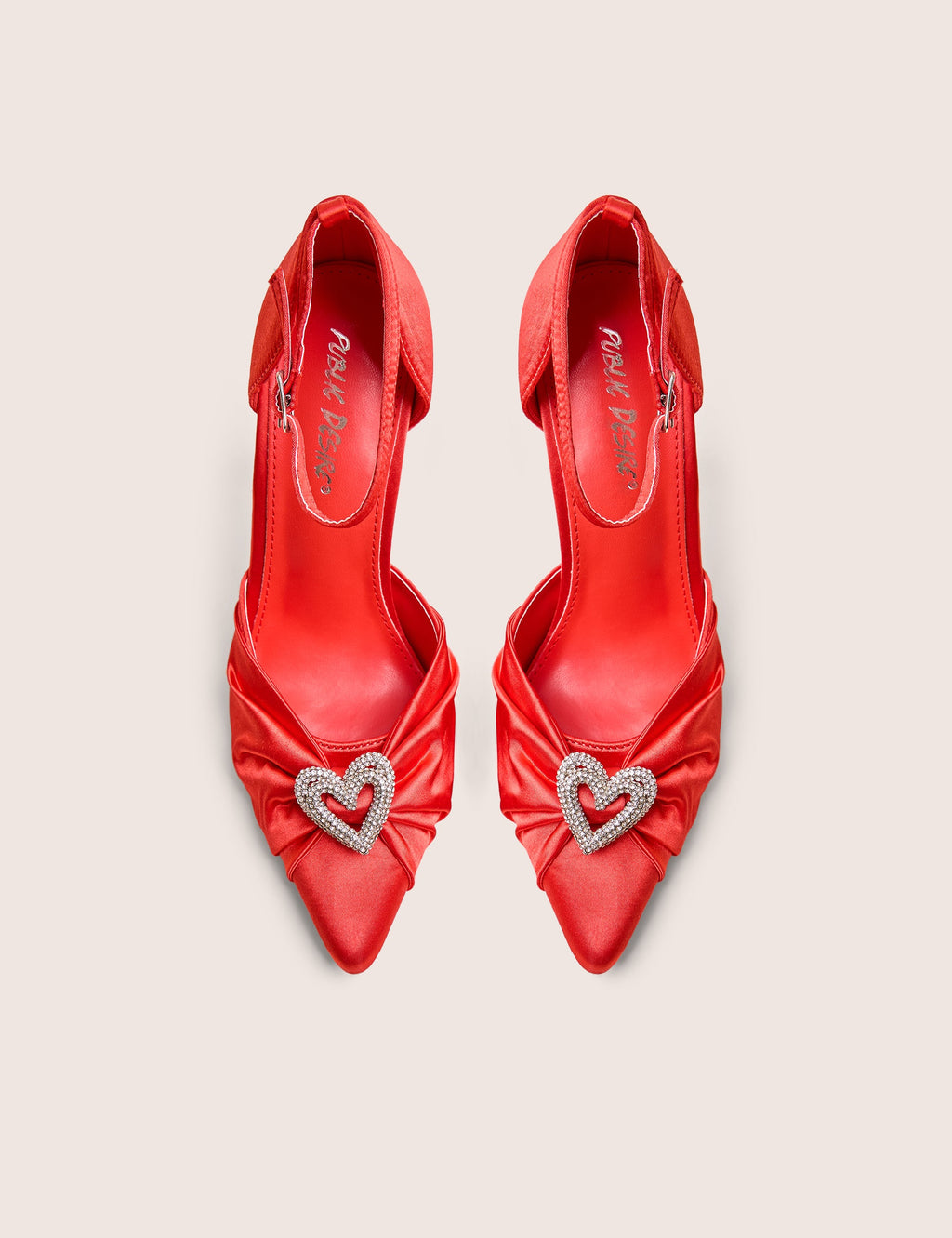 Meant to Be Red Satin Diamante Heart Court Stiletto Heel