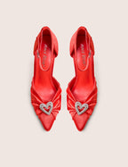 Meant to Be Red Satin Diamante Heart Court Stiletto Heel