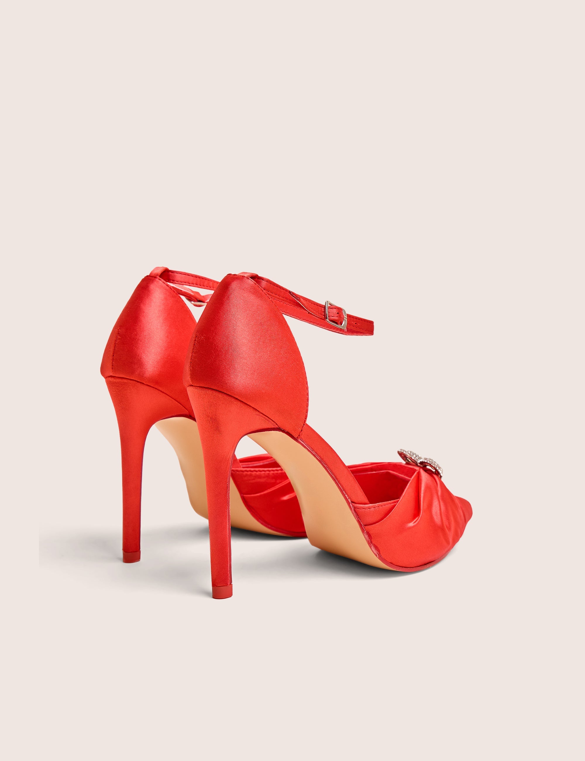 Meant to Be Red Satin Diamante Heart Court Stiletto Heel
