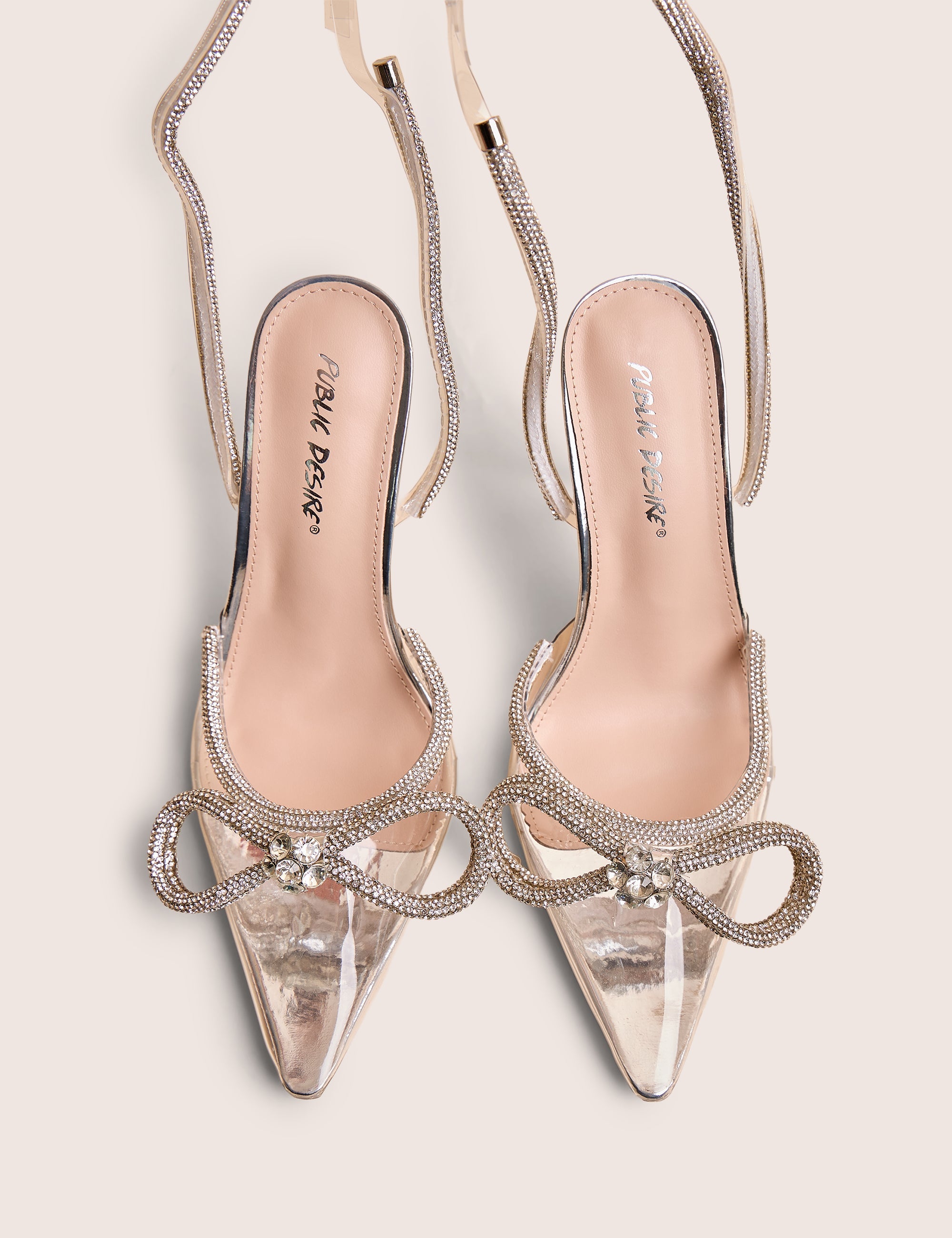 Midnight Clear Perspex Wrap Around Diamante Bow Pointed Toe High Heels