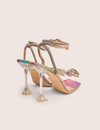 Glimmer Multi Holographic Wrap Around Diamante Bow Square Toe Heels