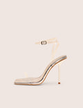 Rya Silver Mirror Square Toe Strappy Barely There Stiletto High Heels