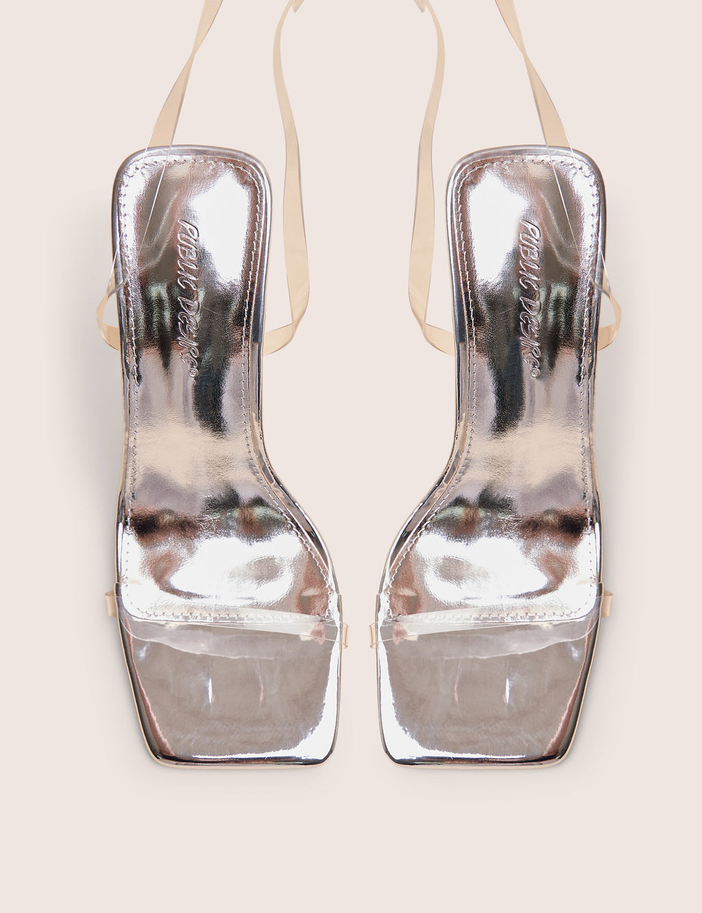 Rya Silver Mirror Square Toe Strappy Barely There Stiletto High Heels