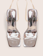 Rya Silver Mirror Square Toe Strappy Barely There Stiletto High Heels