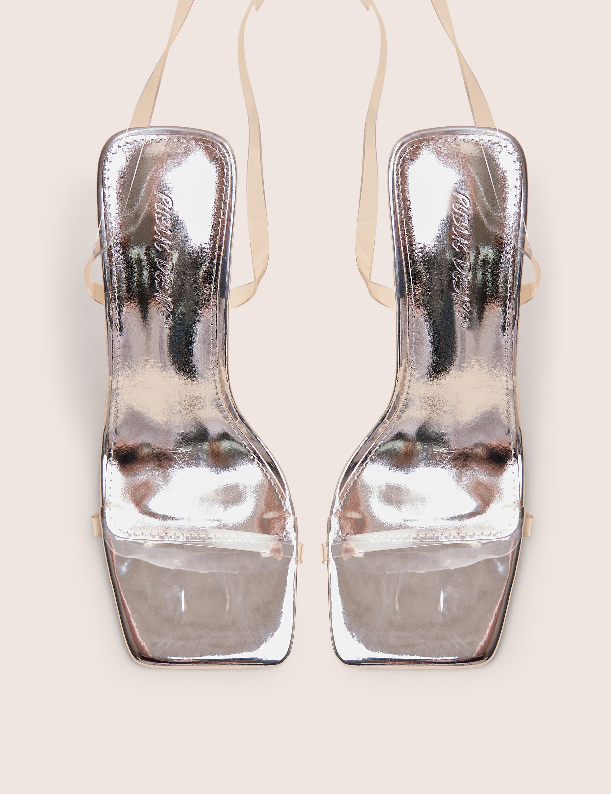 Rya Silver Mirror Square Toe Strappy Barely There Stiletto High Heels
