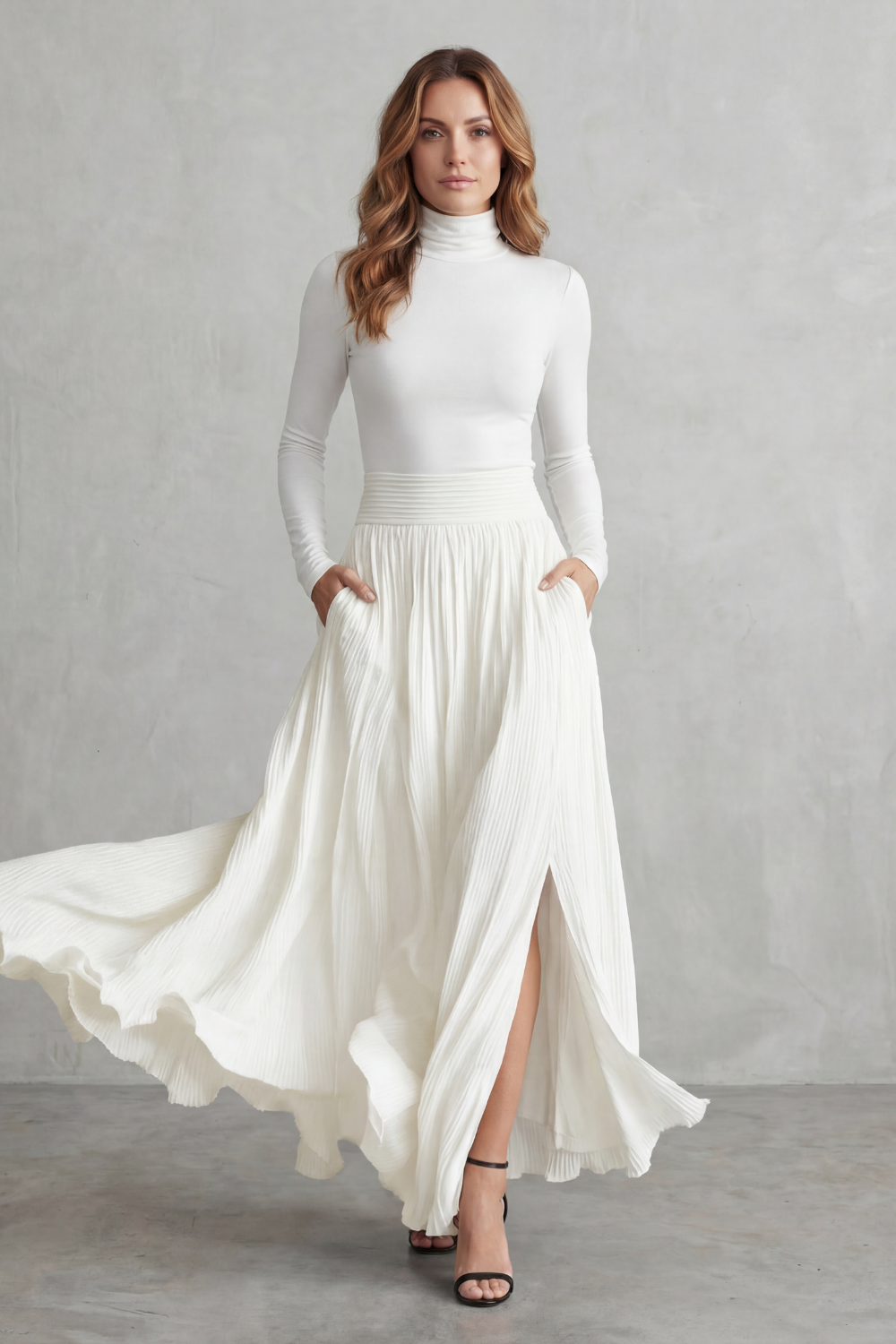 Neravelle – Pleated flow silhouette – Two-piece turtleneck set