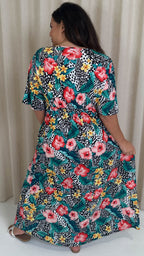 CurveWow Maxi Wrap Dress Animal Palm Print