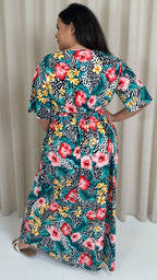 CurveWow Maxi Wrap Dress Animal Palm Print