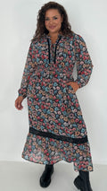 CurveWow Lace Insert Printed Midi Dress Multi Floral