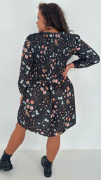 CurveWow Shirred Top Mini Dress Black Daisy
