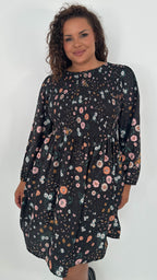 CurveWow Shirred Top Mini Dress Black Daisy