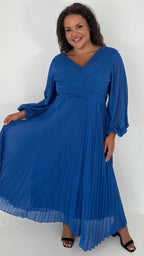 CurveWow Pleated Wrap Maxi Dress Blue