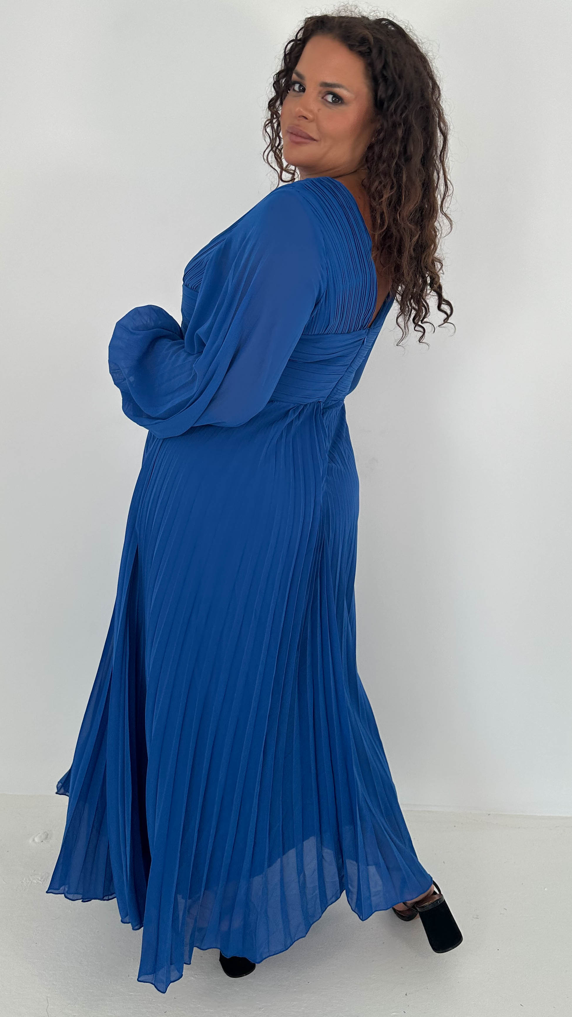 CurveWow Pleated Wrap Maxi Dress Blue