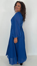 CurveWow Pleated Wrap Maxi Dress Blue