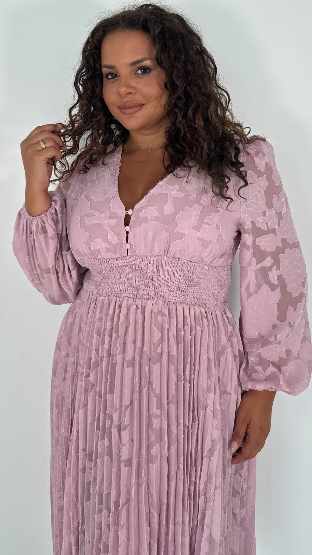 CurveWow Davore V-Neck Pleated Dress Blush