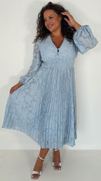 CurveWow V-Neck Pleated Dress Blue
