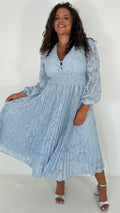 CurveWow V-Neck Pleated Dress Blue