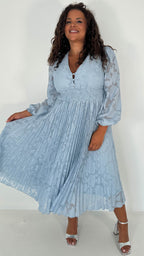 CurveWow V-Neck Pleated Dress Blue