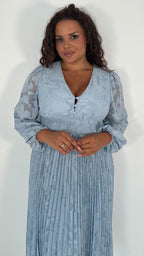 CurveWow V-Neck Pleated Dress Blue