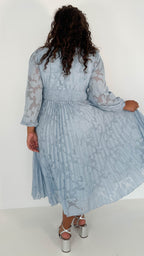 CurveWow V-Neck Pleated Dress Blue