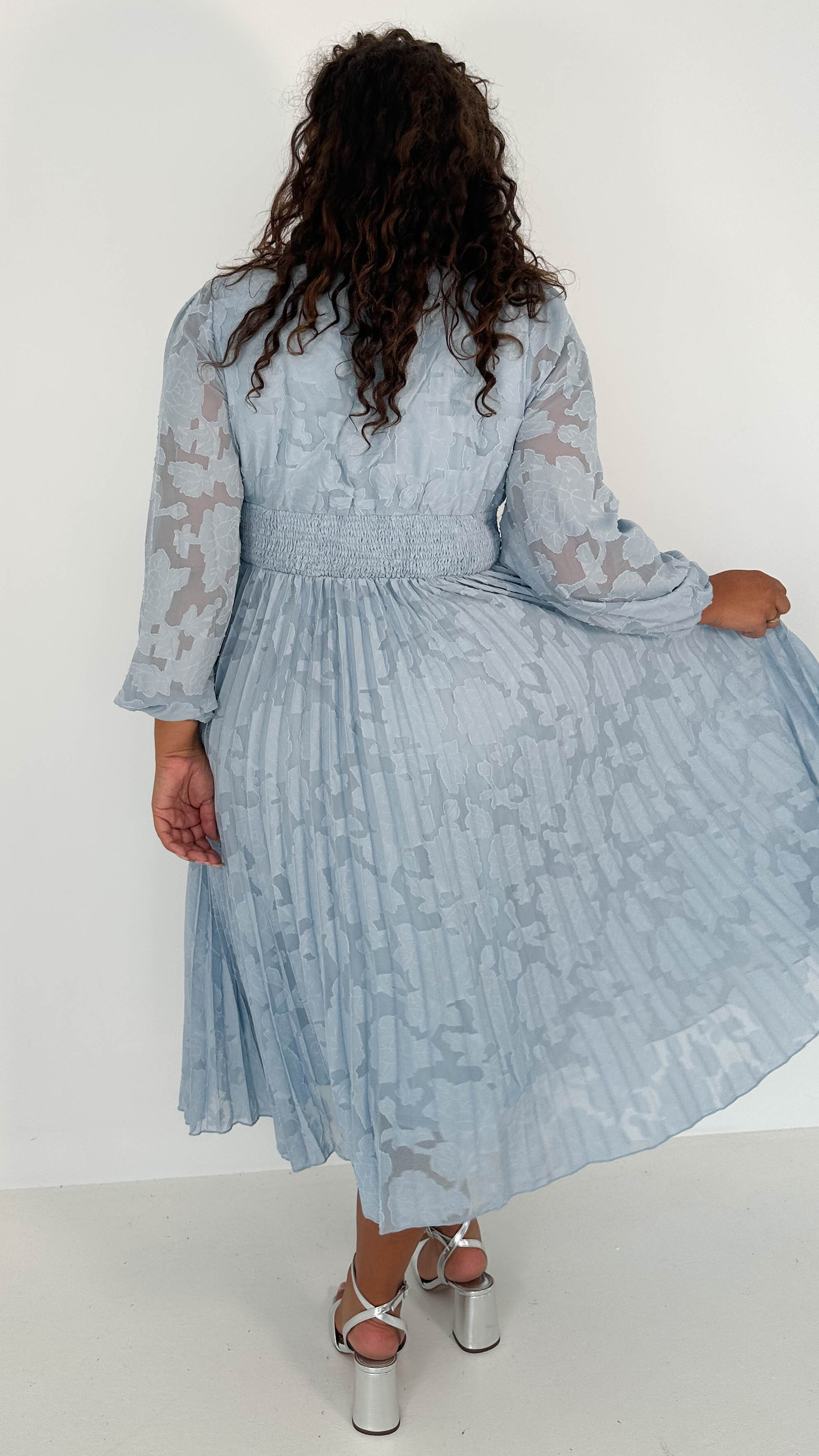 CurveWow V-Neck Pleated Dress Blue