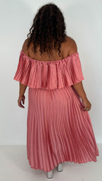 CurveWow Pleated Bardot Maxi Dress Blush
