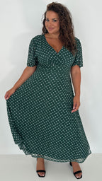 CurveWow Mesh Angel Sleeve Dress Green Spot