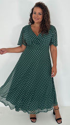 CurveWow Mesh Angel Sleeve Dress Green Spot