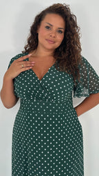 CurveWow Mesh Angel Sleeve Dress Green Spot