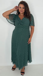 CurveWow Mesh Angel Sleeve Dress Green Spot