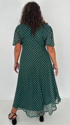 CurveWow Mesh Angel Sleeve Dress Green Spot