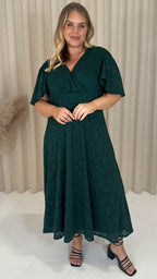 CurveWow Lace Angel Sleeve Dress Forest Green