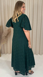 CurveWow Lace Angel Sleeve Dress Forest Green