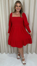 CurveWow Seersucker Puff Sleeve Dress Bright Red