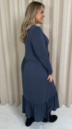 CurveWow Collared Button Smock Dress Slate Grey