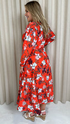 CurveWow Long Sleeve Wrap Dress Red Floral